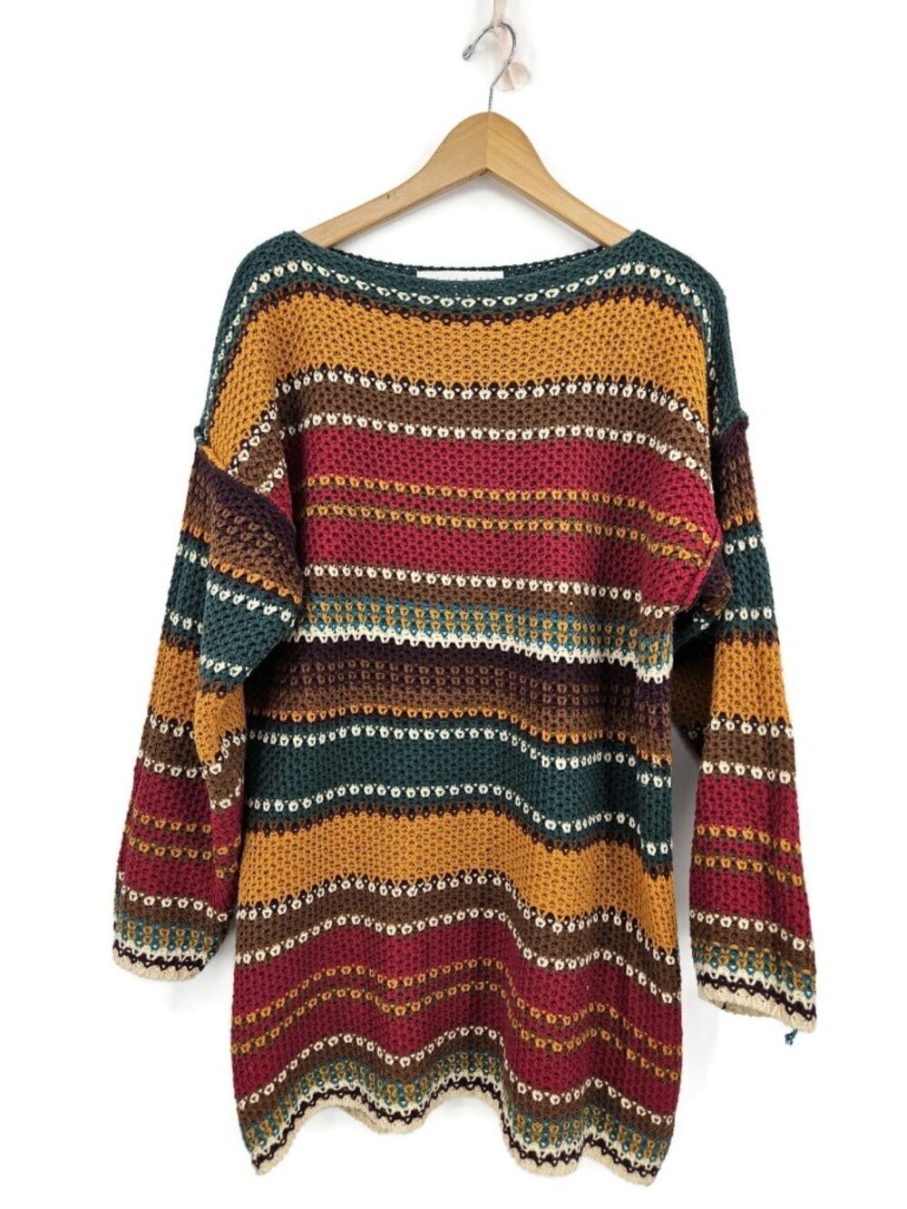VTG 90s Limited Crochet Knit Sweater Womens M Striped Pullover Boho Oversized